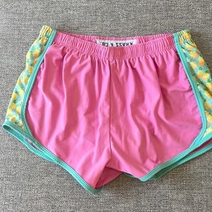 Krass & Co pink and turquoise shorts with yellow pineapples